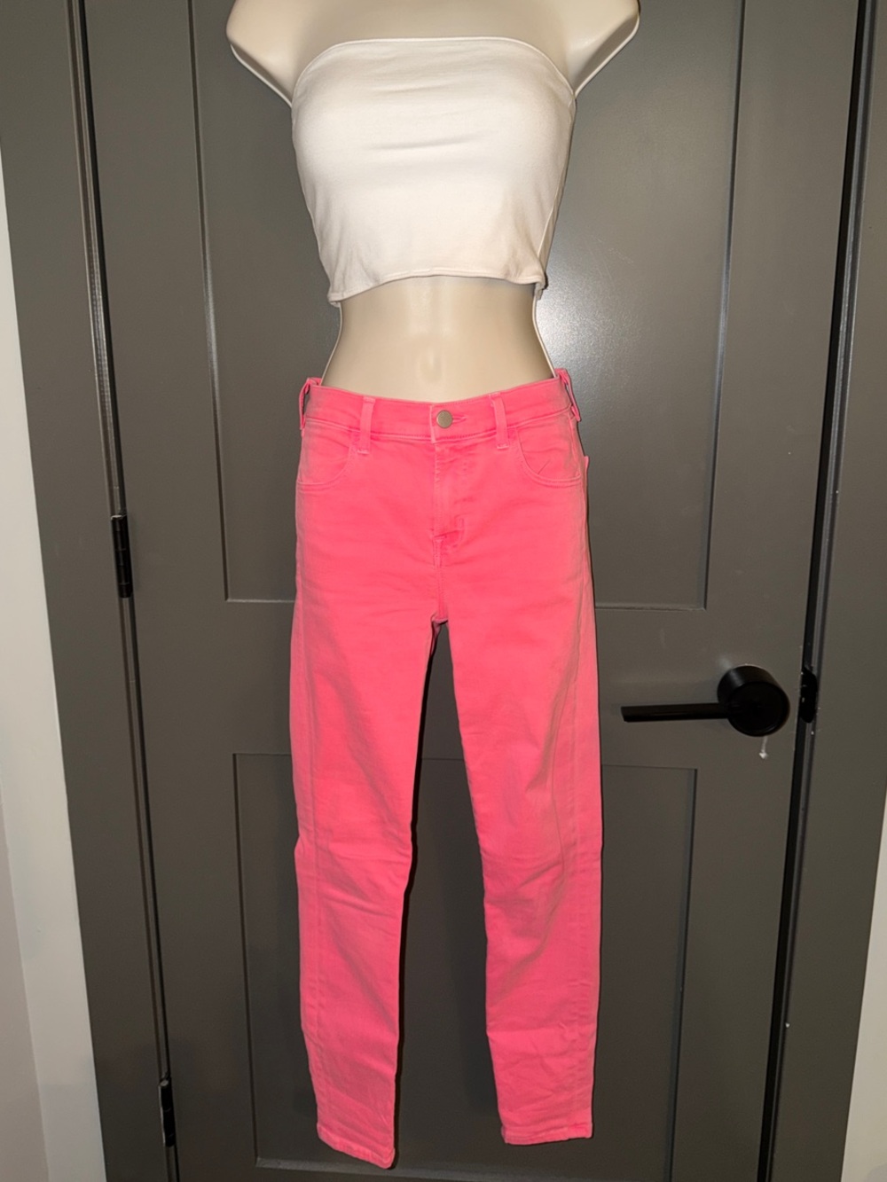 J Brand Bright Pink High-Rise Straight Jeans